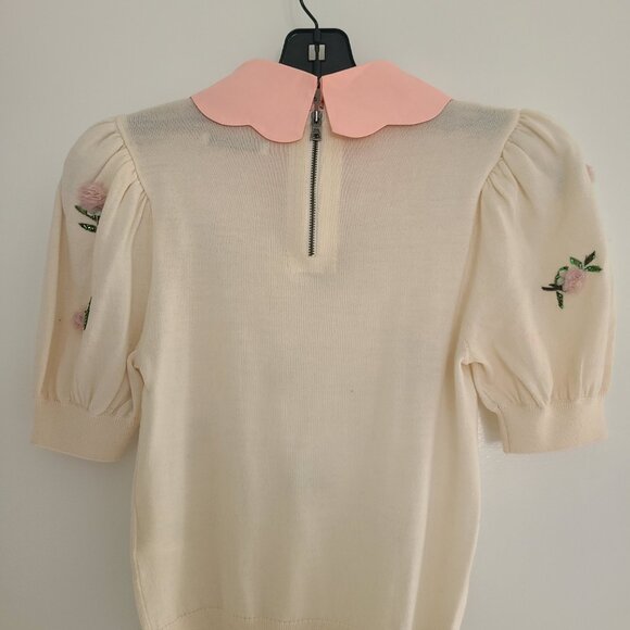 ALICE + OLIVIA Chase Collar Puff Sleeve Embroidery Embellished Top Size XS - Picture 2 of 6